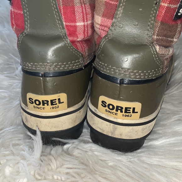 Sorel Plaid Waterproof Boots Tivoli Red and Green Size 7 - Picture 6 of 11